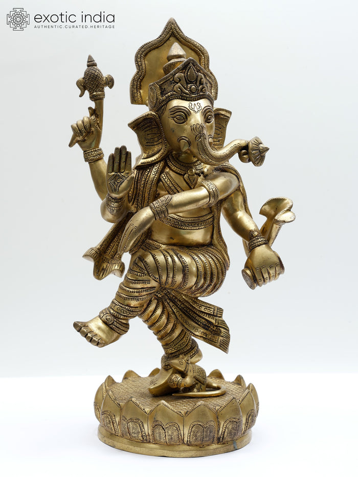 18" Dancing Lord Ganesha Brass Statue for Pooja