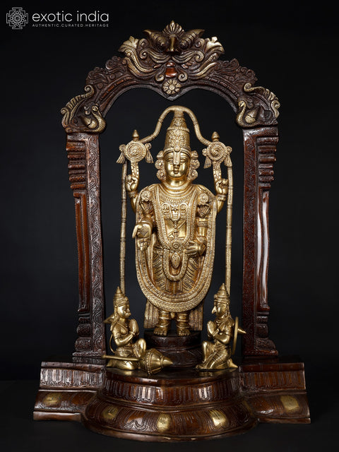 29" Tirupati Balaji (Venkateshvara) with Garuda and Hanuman | Brass Statue