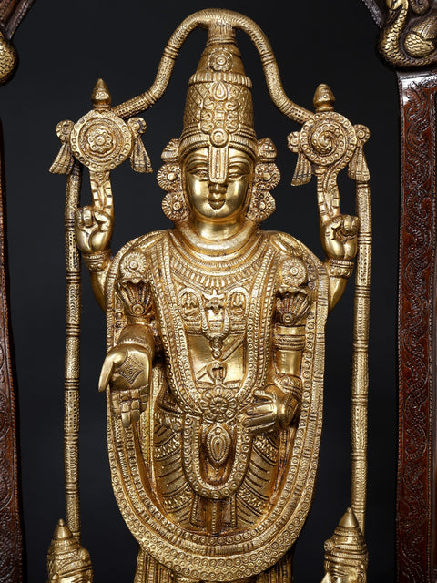29" Tirupati Balaji (Venkateshvara) with Garuda and Hanuman | Brass Statue