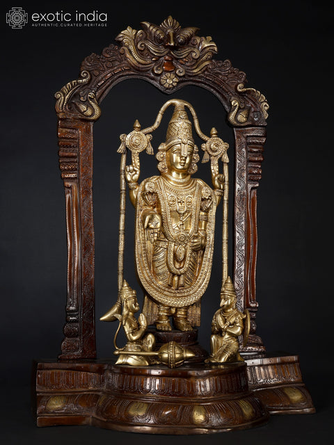 29" Tirupati Balaji (Venkateshvara) with Garuda and Hanuman | Brass Statue