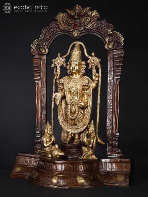 29" Tirupati Balaji (Venkateshvara) with Garuda and Hanuman | Brass Statue