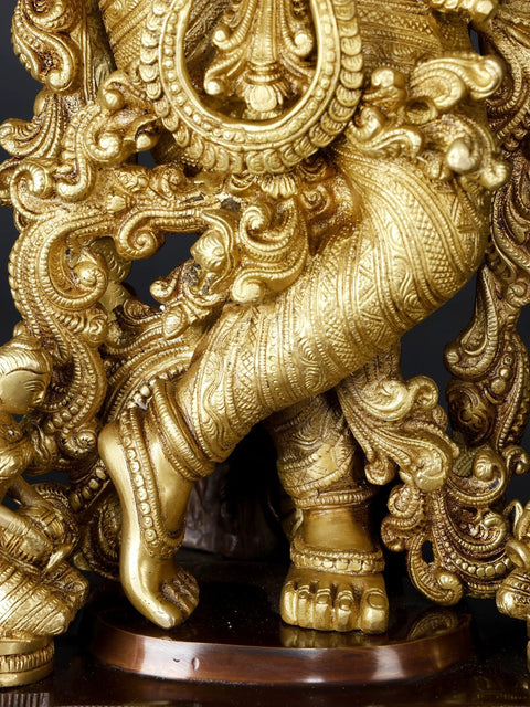 34" Large Tribhanga Murari Krishna Playing Flute Under The Tree | Brass Statue