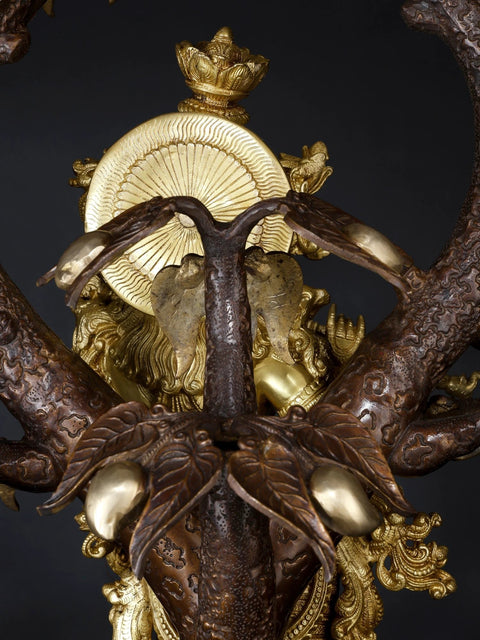 34" Large Tribhanga Murari Krishna Playing Flute Under The Tree | Brass Statue