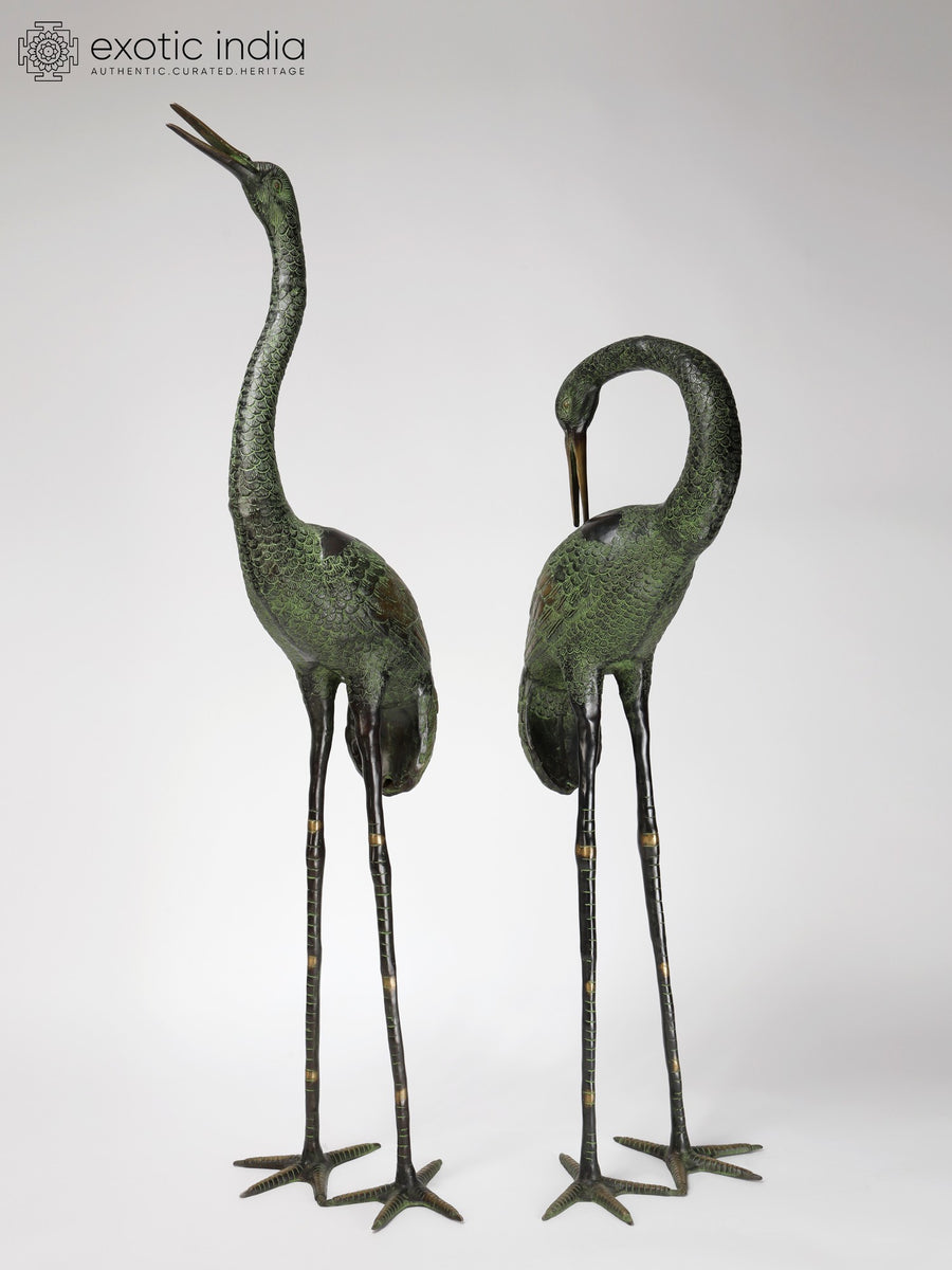60" Large Brass Heron Pair Statues for Home Decor
