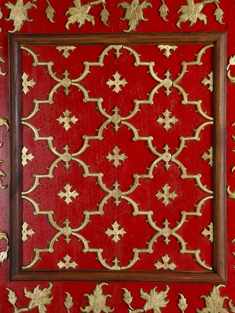 48" Large Brass Floral Design Wooden Frame | Wall Hanging