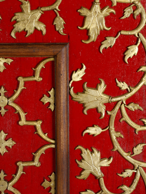 48" Large Brass Floral Design Wooden Frame | Wall Hanging