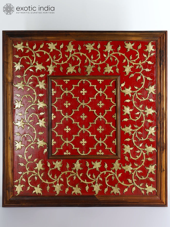 48" Large Brass Floral Design Wooden Frame | Wall Hanging