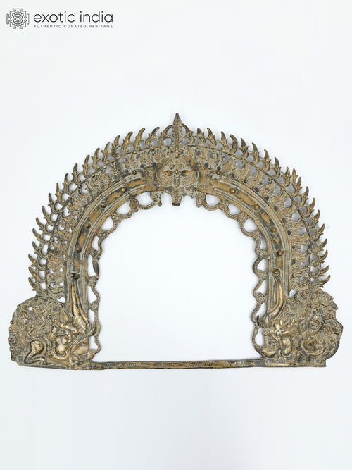 31" Large Brass Kirtimukha Prabhavali Wall Hanging for Pooja