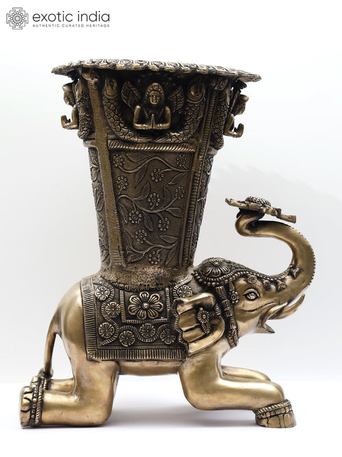 21" Brass Elephant Design Vase for Home Decor