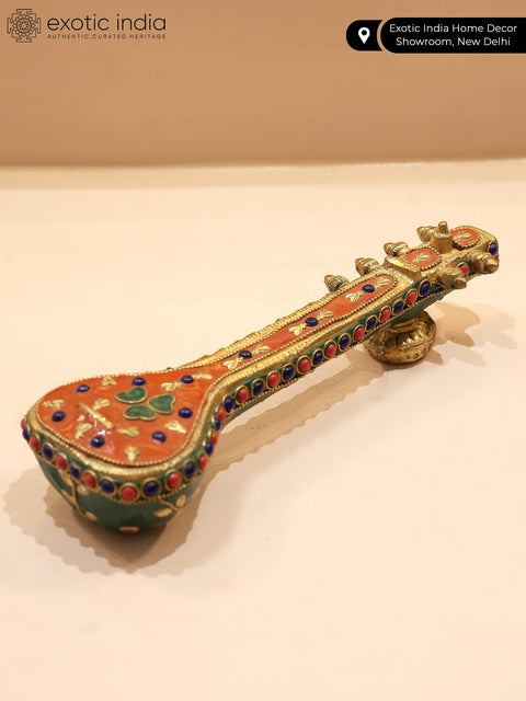 8" Small Veena in Brass with Inlay Work | Musical Decor