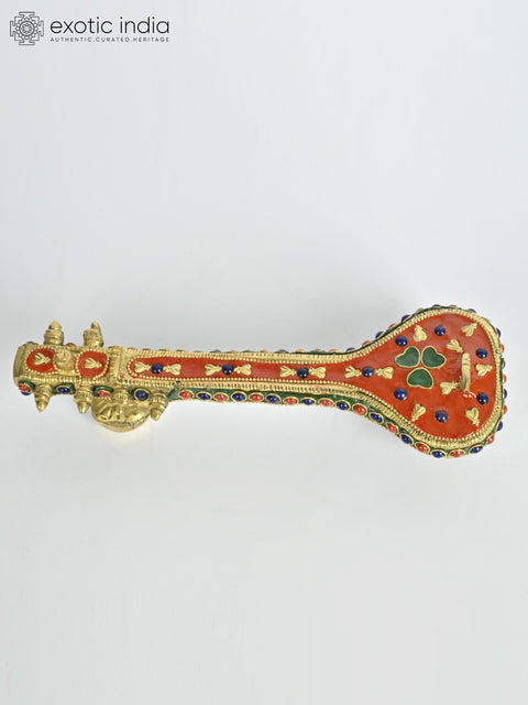 8" Small Veena in Brass with Inlay Work | Musical Decor