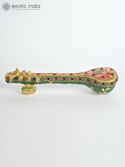 8" Small Veena in Brass with Inlay Work | Musical Decor