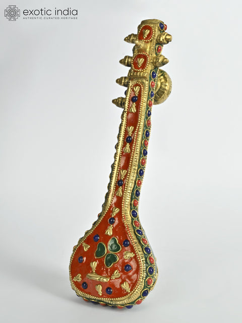8" Small Veena in Brass with Inlay Work | Musical Decor