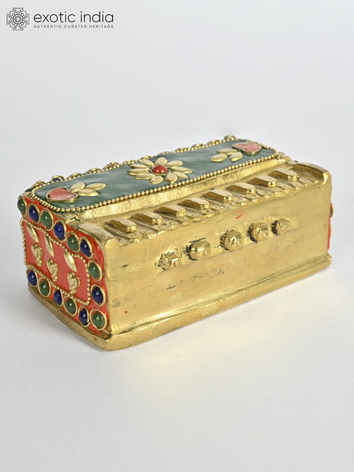 4" Handmade Brass Harmonium Statue with Inlay Work
