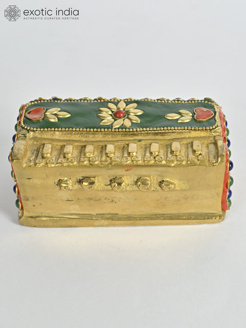 4" Small Brass Decorative Harmonium with Inlay Work | Musical Decor