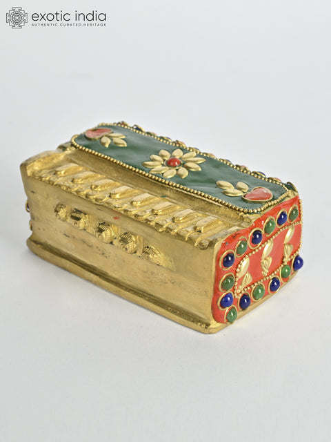 4" Small Brass Decorative Harmonium with Inlay Work | Musical Decor