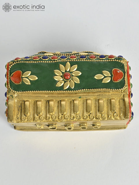 4" Small Brass Decorative Harmonium with Inlay Work | Musical Decor