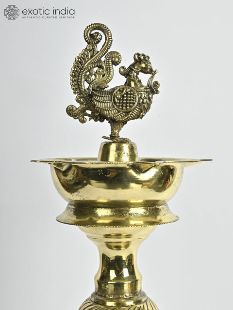 12" Superfine Elephant Design Peacock Lamp in Brass