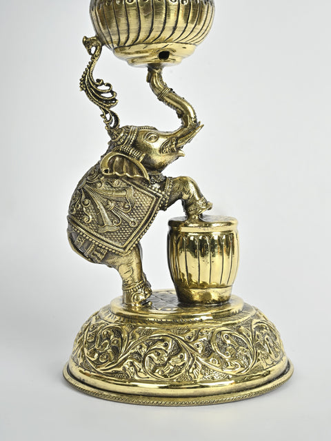 12" Superfine Elephant Design Peacock Lamp in Brass
