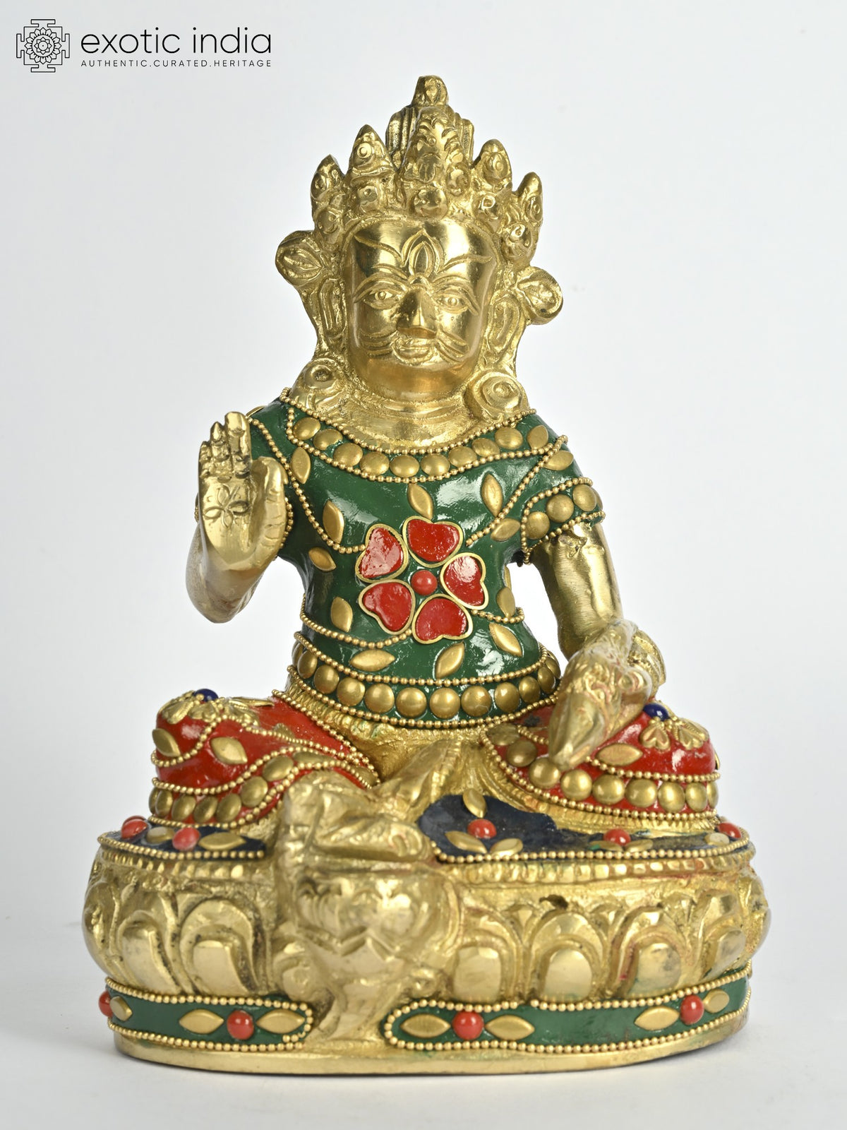 7" Kubera Brass Statue - Tibetan Buddhist Wealth God Idol