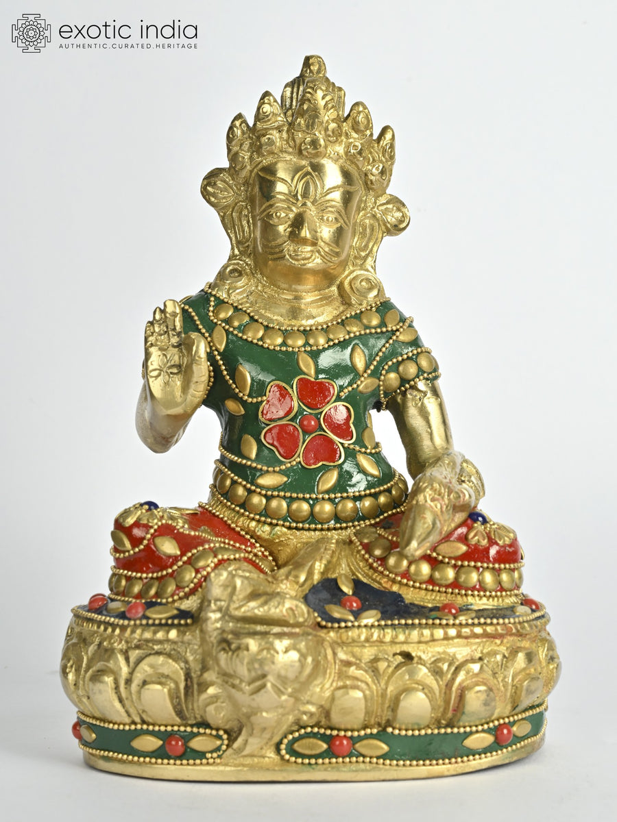 7" Kubera Brass Statue - Tibetan Buddhist Wealth God Idol