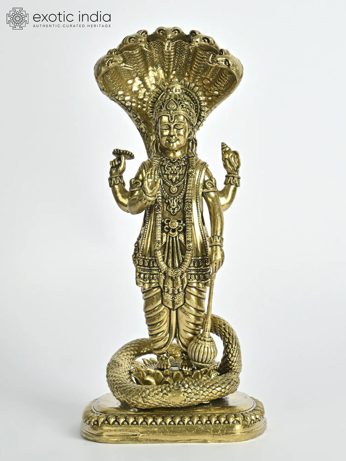 Superfine Standing Lord Vishnu Brass Statue With Sheshnag