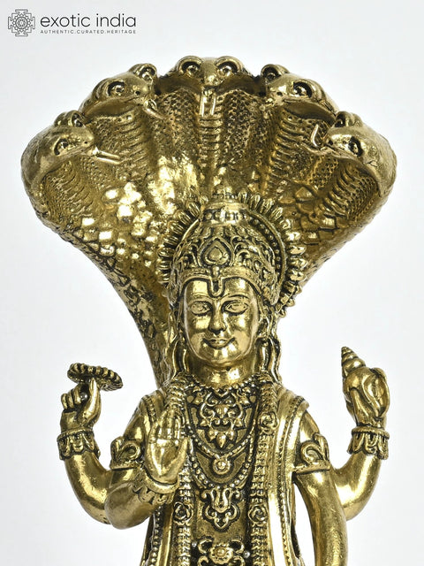 Superfine Standing Lord Vishnu Brass Statue Under Sheshnag