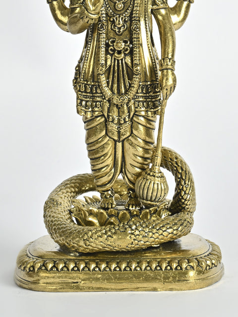 Superfine Standing Lord Vishnu Brass Statue Under Sheshnag