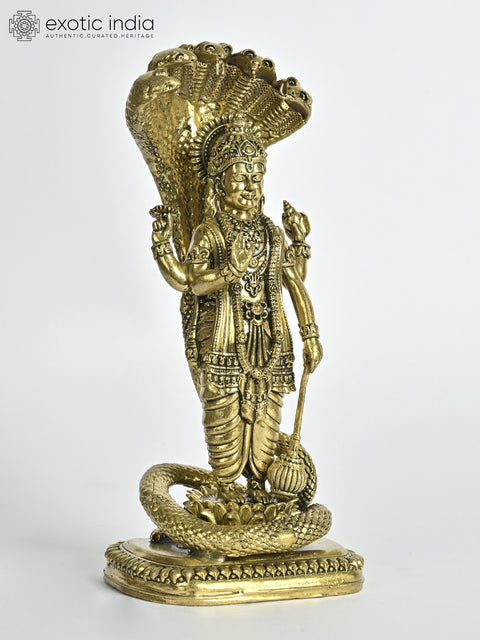 Superfine Standing Lord Vishnu Brass Statue Under Sheshnag