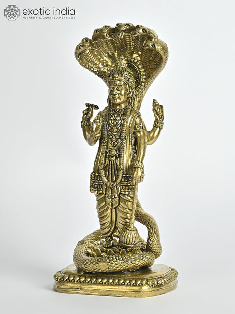 Superfine Standing Lord Vishnu Brass Statue Under Sheshnag
