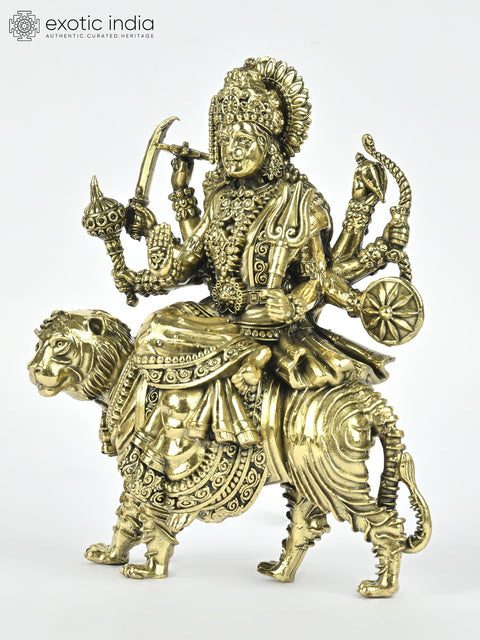 6" Small Superfine Goddess Durga (Sherawali Maa) | Brass Statue