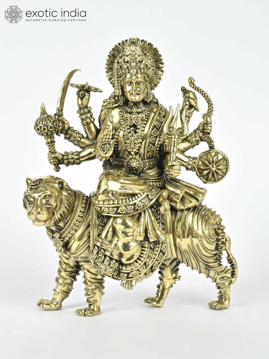 6" Handmade Brass Goddess Durga Sherawali Maa Statue
