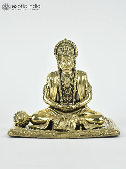 4" Handmade Shri Ram Bhakt Hanuman Brass Statue for Pooja