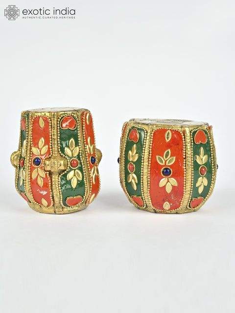 3" Small Pair of Decorative Tabla Showpieces | Brass with Inlay Work | Musical Decor