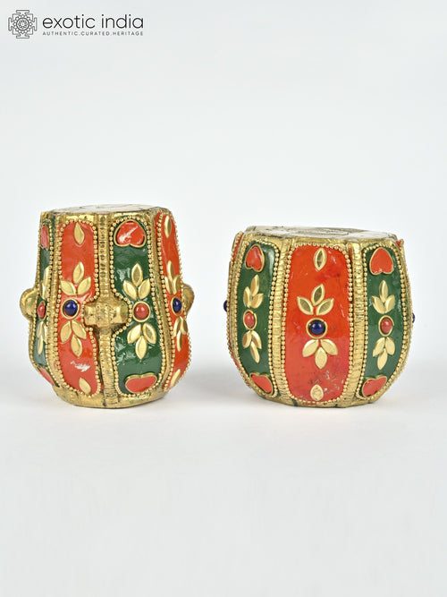 3" Brass Tabla Pair Showpiece with Inlay Work