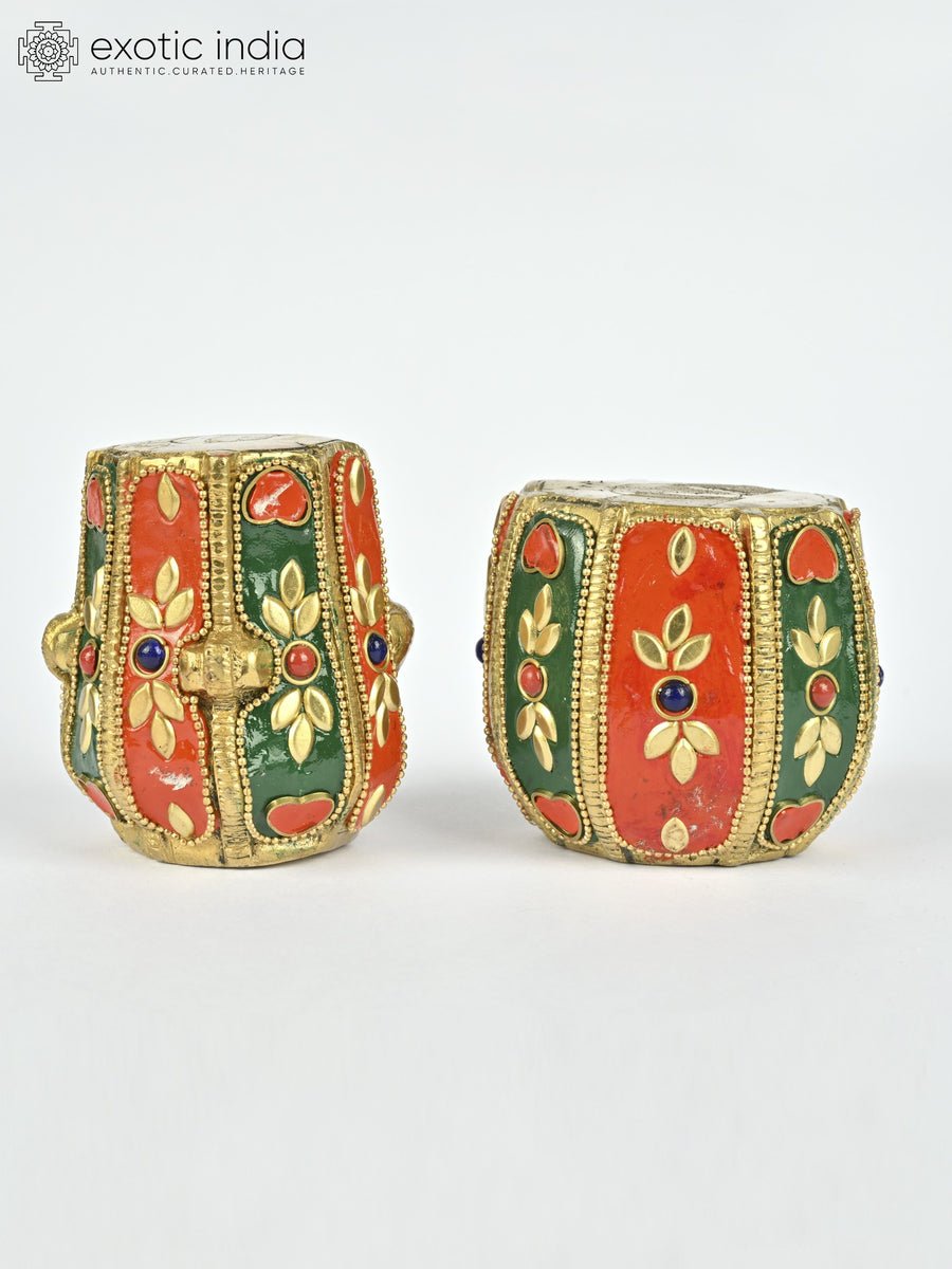 3" Brass Tabla Pair Showpiece with Inlay Work