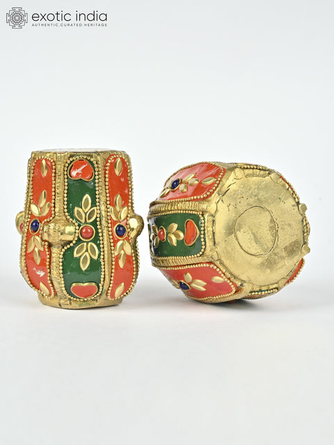 3" Small Pair of Decorative Tabla Showpieces | Brass with Inlay Work | Musical Decor