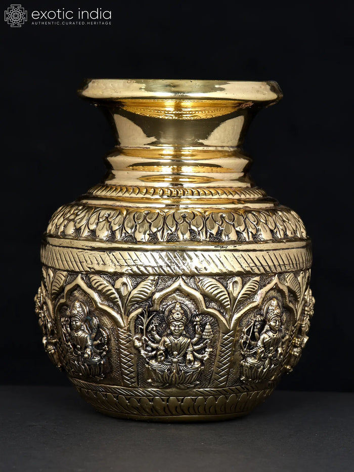 Brass Ashtalakshmi Kalash Statue - Handmade Home Decor
