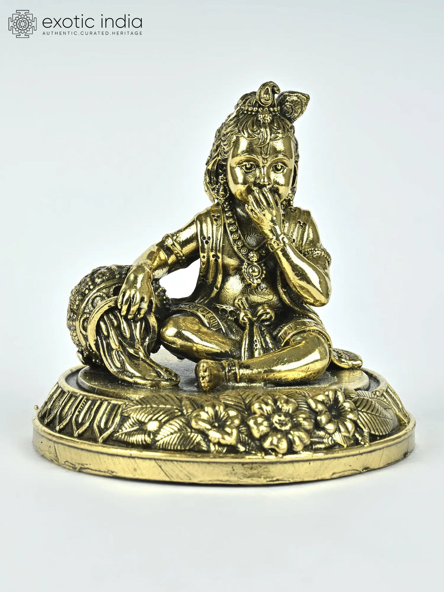 3" Small Superfine Butter Krishna Handmade Brass Statue