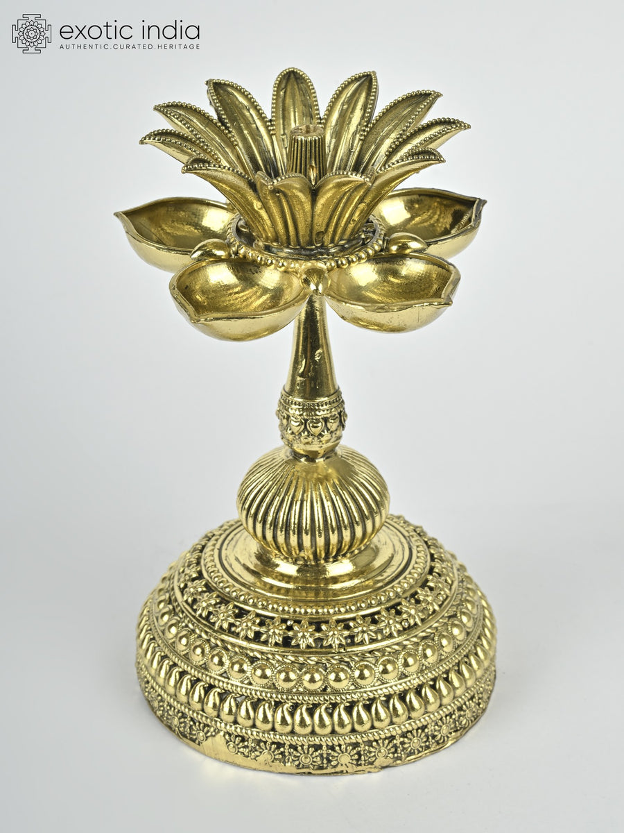 5" Handmade Brass Oil Lamp for Pooja Spiritual Ritual Decor