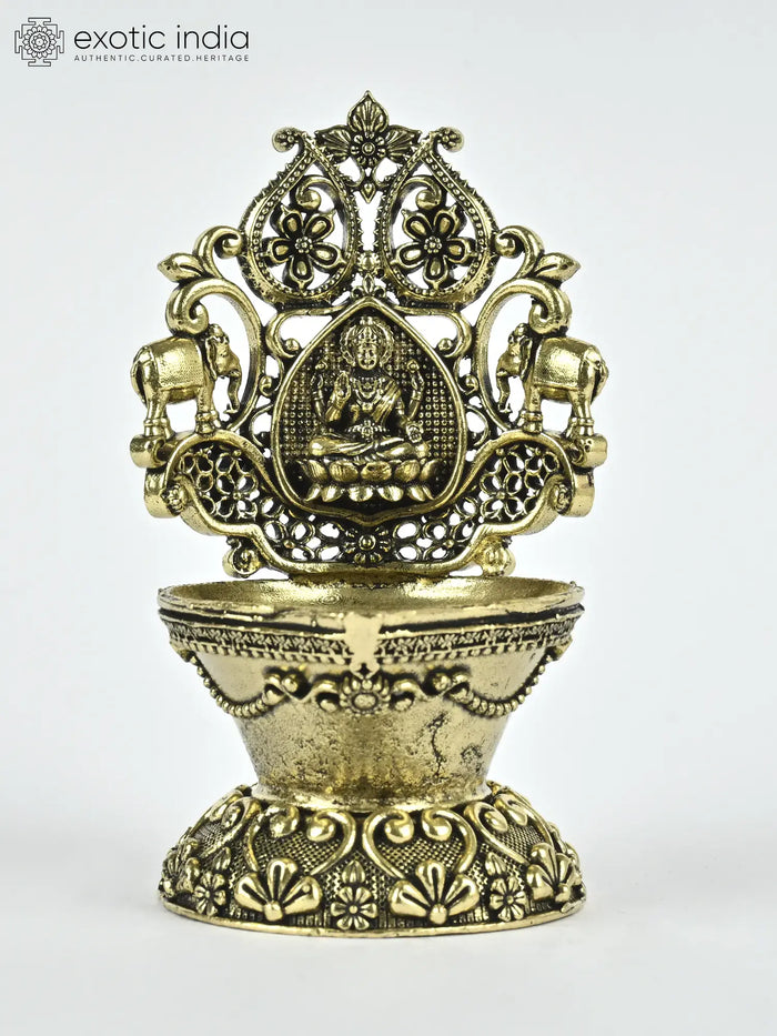 Small Superfine Gajalakshmi Brass Diya Housewarming Gift