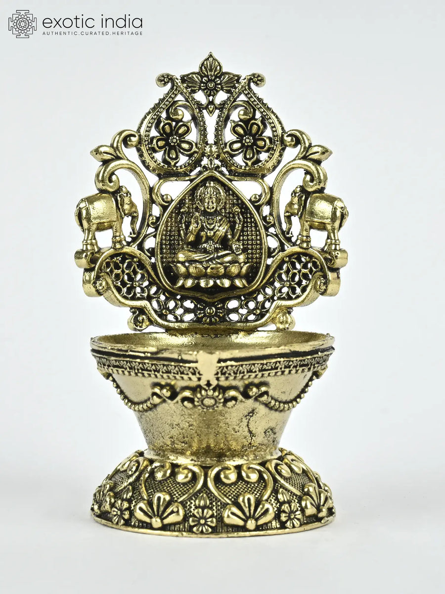 Small Superfine Gajalakshmi Brass Diya Housewarming Gift