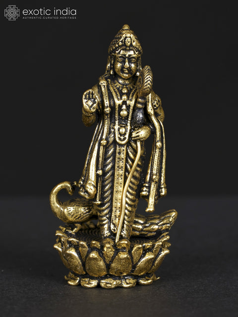 Small Superfine Standing Lord Karttikeya Brass Statue with Peacock | Multiple Sizes