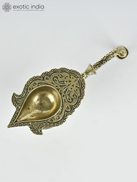 4" Small Superfine Handheld Arti Diya in Brass with Snake