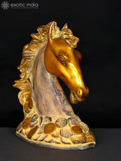 6" Feng Shui Horse on Bed of Golden Coins | Table Decor for Living Room