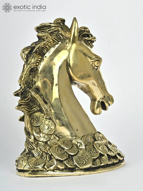 6" Feng Shui Horse on Bed of Golden Coins | Table Decor for Living Room