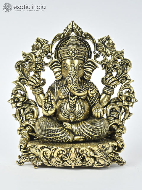 4" Small Superfine Lakshmi Ganesha Saraswati Brass Statues with Floral Prabhavali