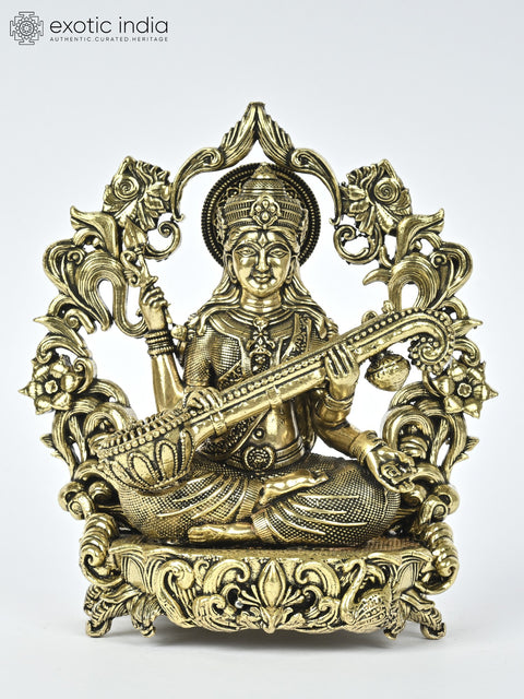 4" Small Superfine Lakshmi Ganesha Saraswati Brass Statues with Floral Prabhavali