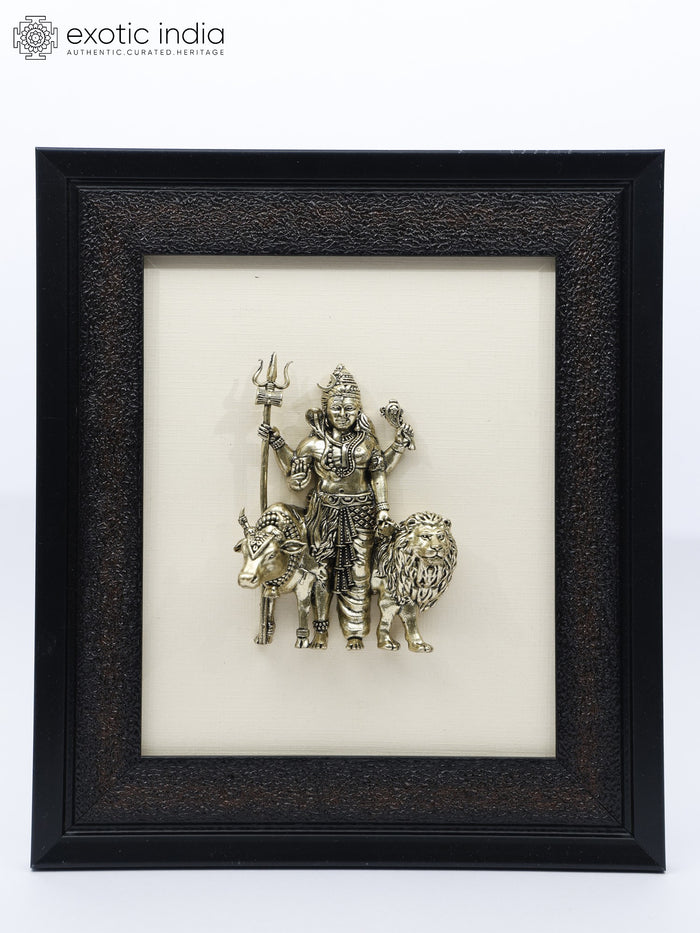 9" Ardhanarishvara with Nandi and Lion Brass Wall Hanging Statue