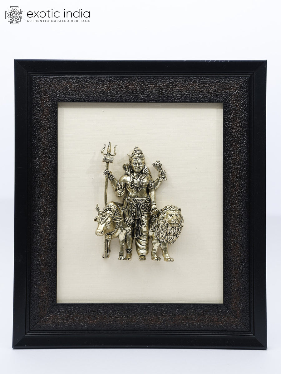 9" Ardhanarishvara with Nandi and Lion Brass Wall Hanging Statue